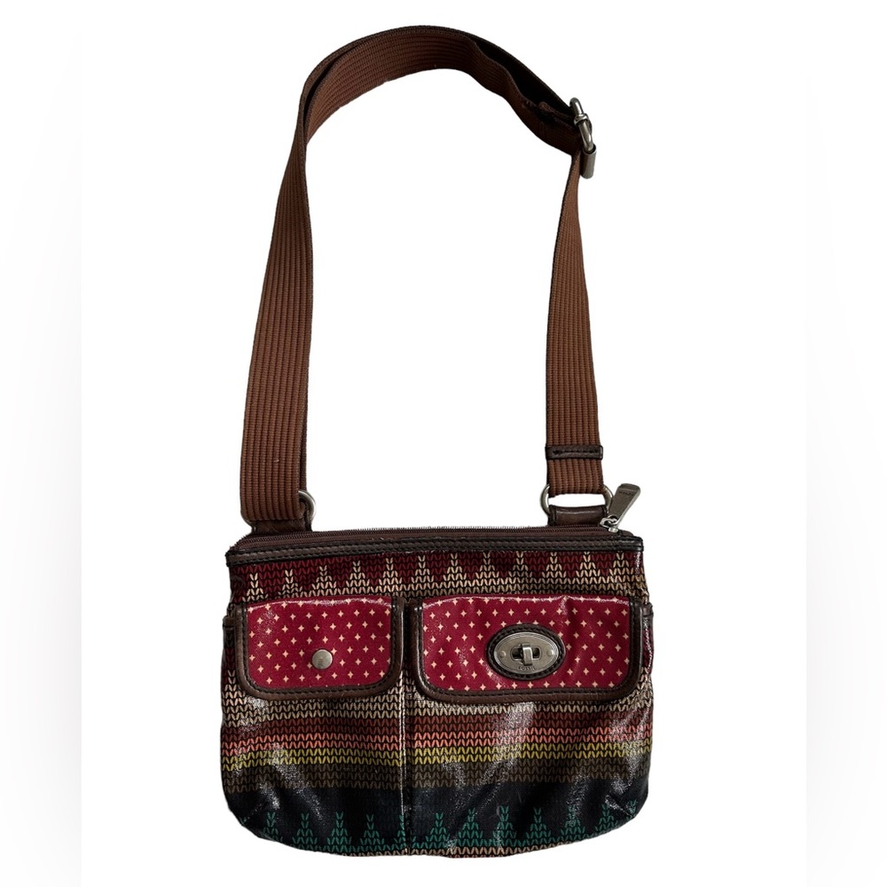 Vintage Fossil Key-Per Crossbody Bag Purse